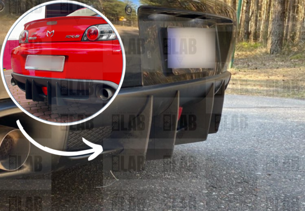 Mazda RX-8 S1 (przedlift) – płaty dyfuzora tylnego – 5-elementowy zestaw, profilowane pod fabryczny zderzak
